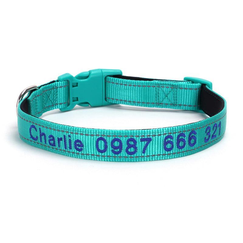 Soft Padded Reflective Personalized Dog Collar - Nylon Embroidered Pet Collar - iTalkPet