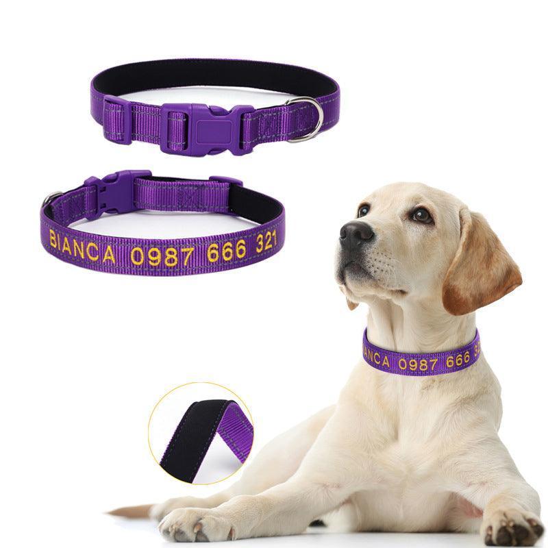 Soft Padded Reflective Personalized Dog Collar - Nylon Embroidered Pet Collar - iTalkPet