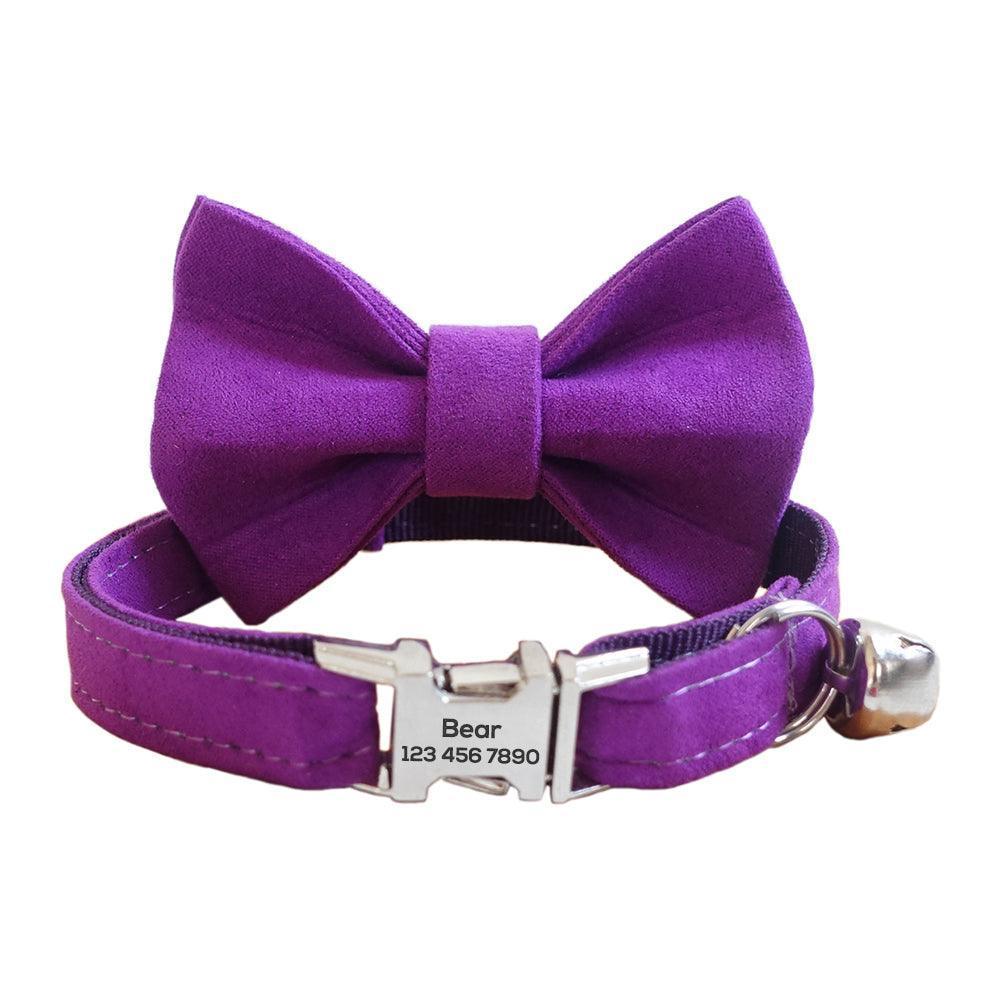 Solid Color Adjustable Personalized Cat Collar With Removable Bell & Bowtie - iTalkPet