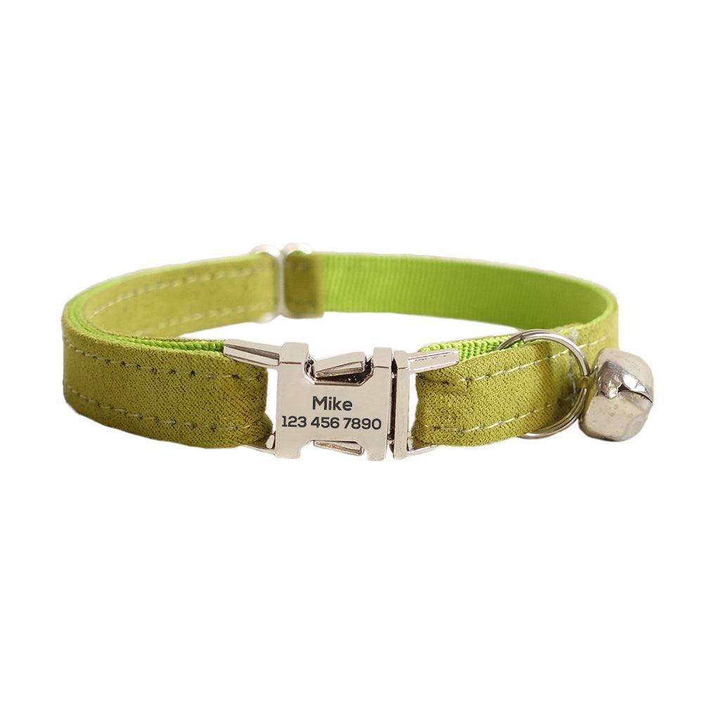 Solid Color Adjustable Personalized Cat Collar With Removable Bell & Bowtie - iTalkPet