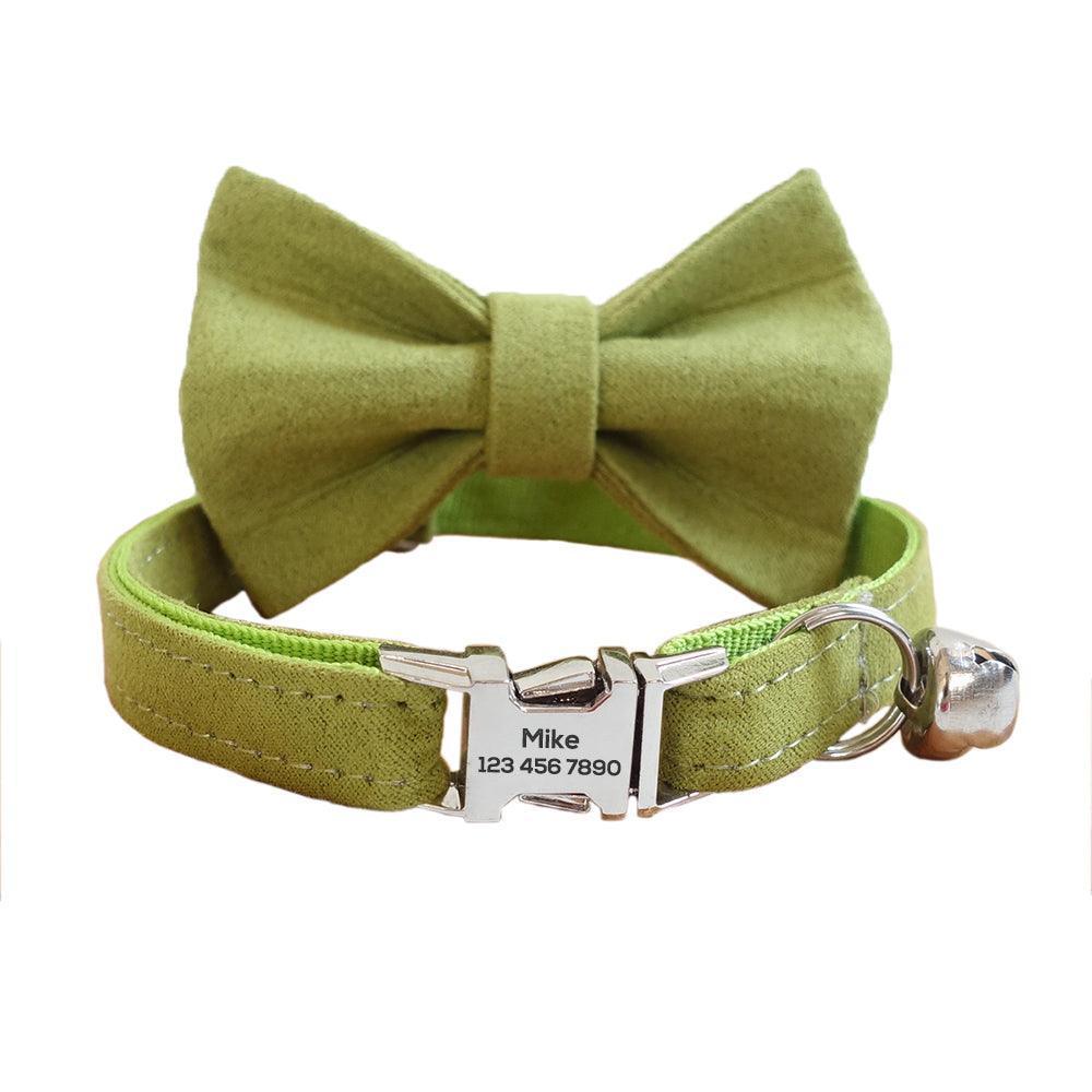 Solid Color Adjustable Personalized Cat Collar With Removable Bell & Bowtie - iTalkPet