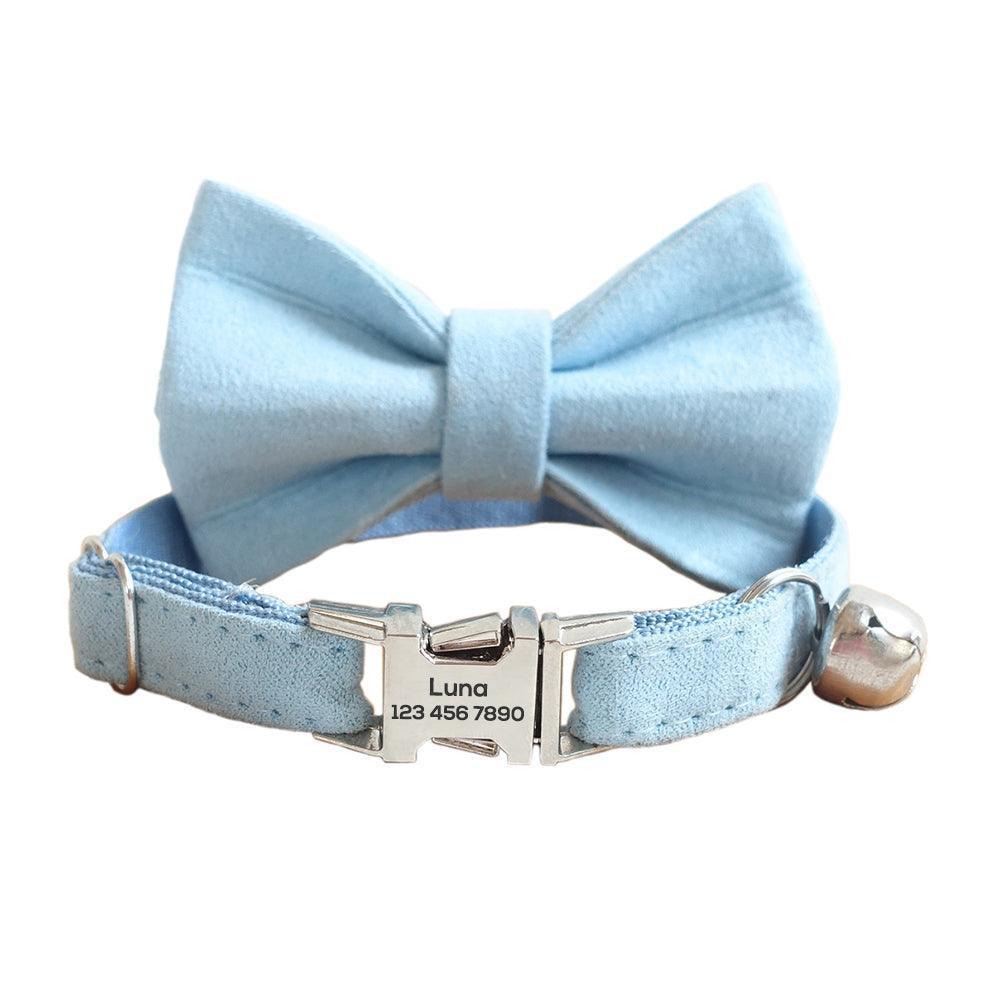 Solid Color Adjustable Personalized Cat Collar With Removable Bell & Bowtie - iTalkPet