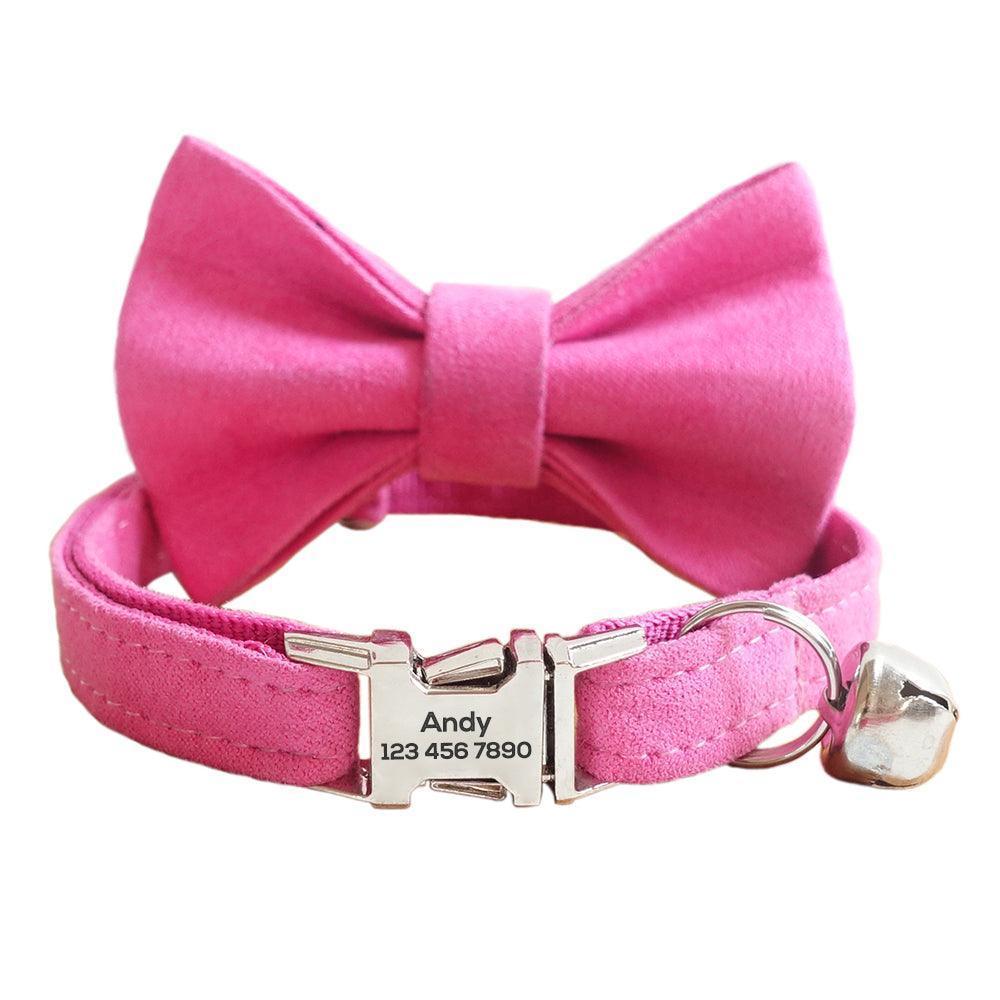 Solid Color Adjustable Personalized Cat Collar With Removable Bell & Bowtie - iTalkPet