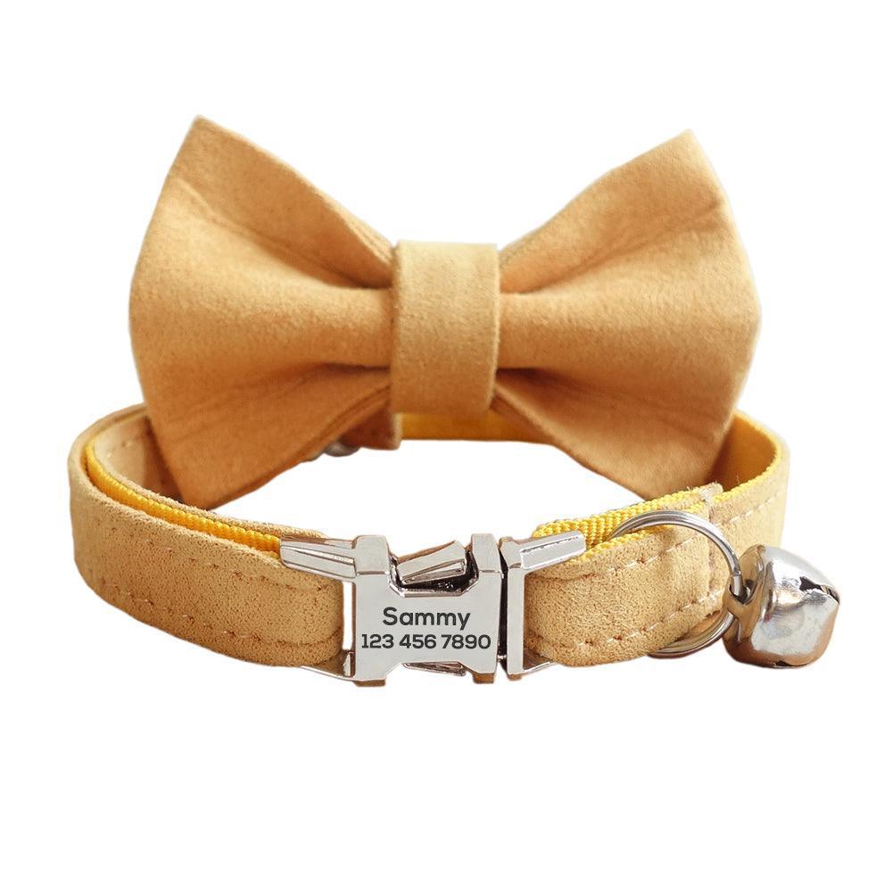 Solid Color Adjustable Personalized Cat Collar With Removable Bell & Bowtie - iTalkPet