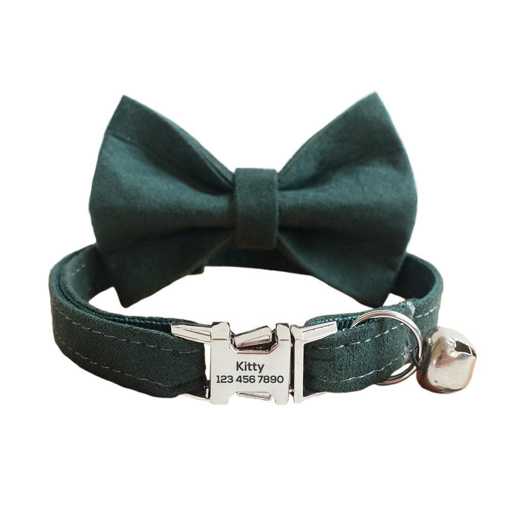 Solid Color Adjustable Personalized Cat Collar With Removable Bell & Bowtie - iTalkPet