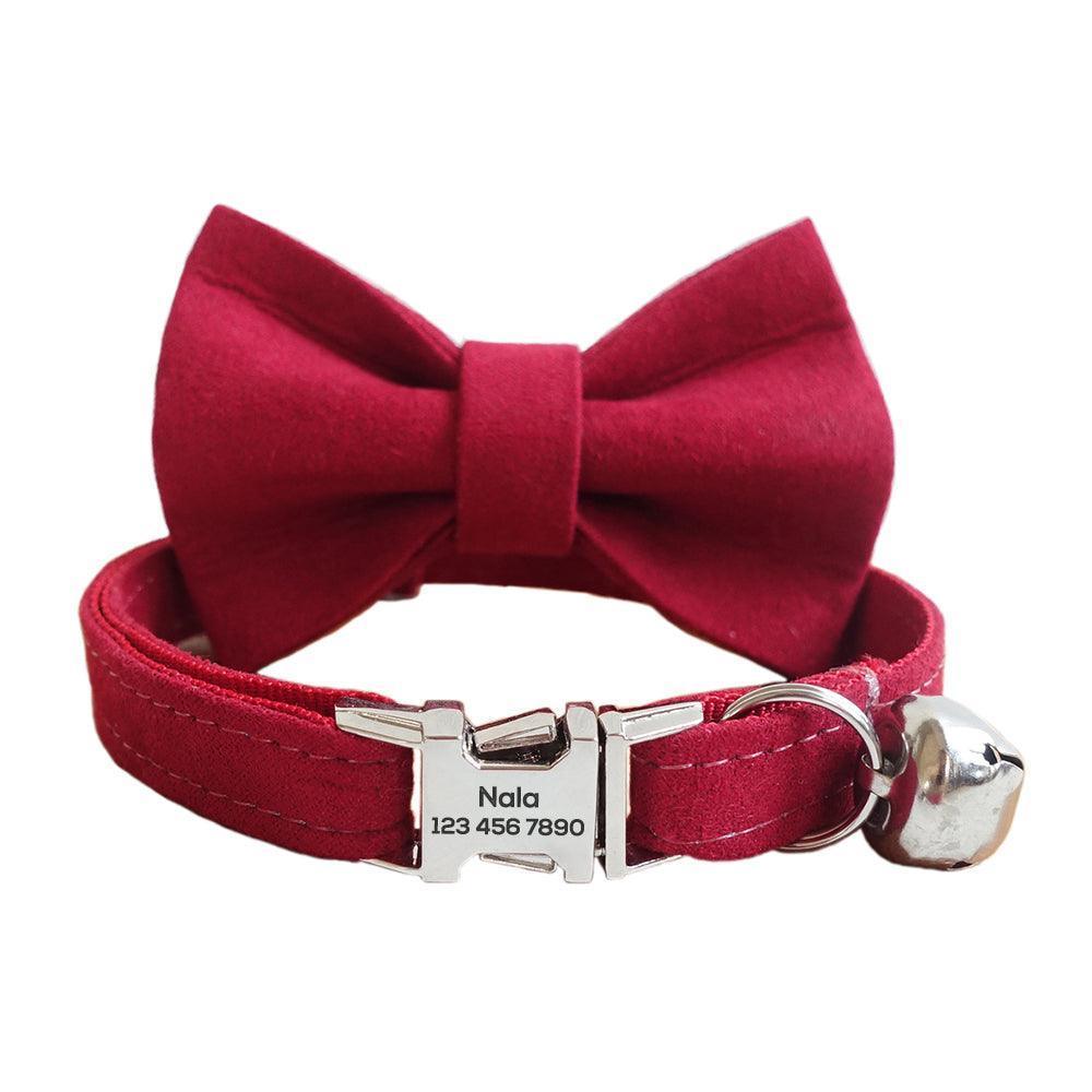 Solid Color Adjustable Personalized Cat Collar With Removable Bell & Bowtie - iTalkPet