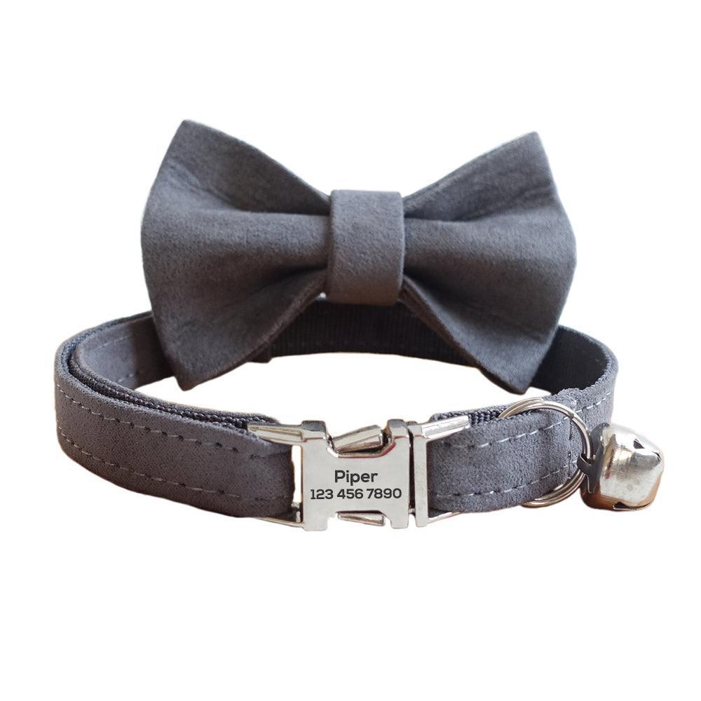 Solid Color Adjustable Personalized Cat Collar With Removable Bell & Bowtie - iTalkPet