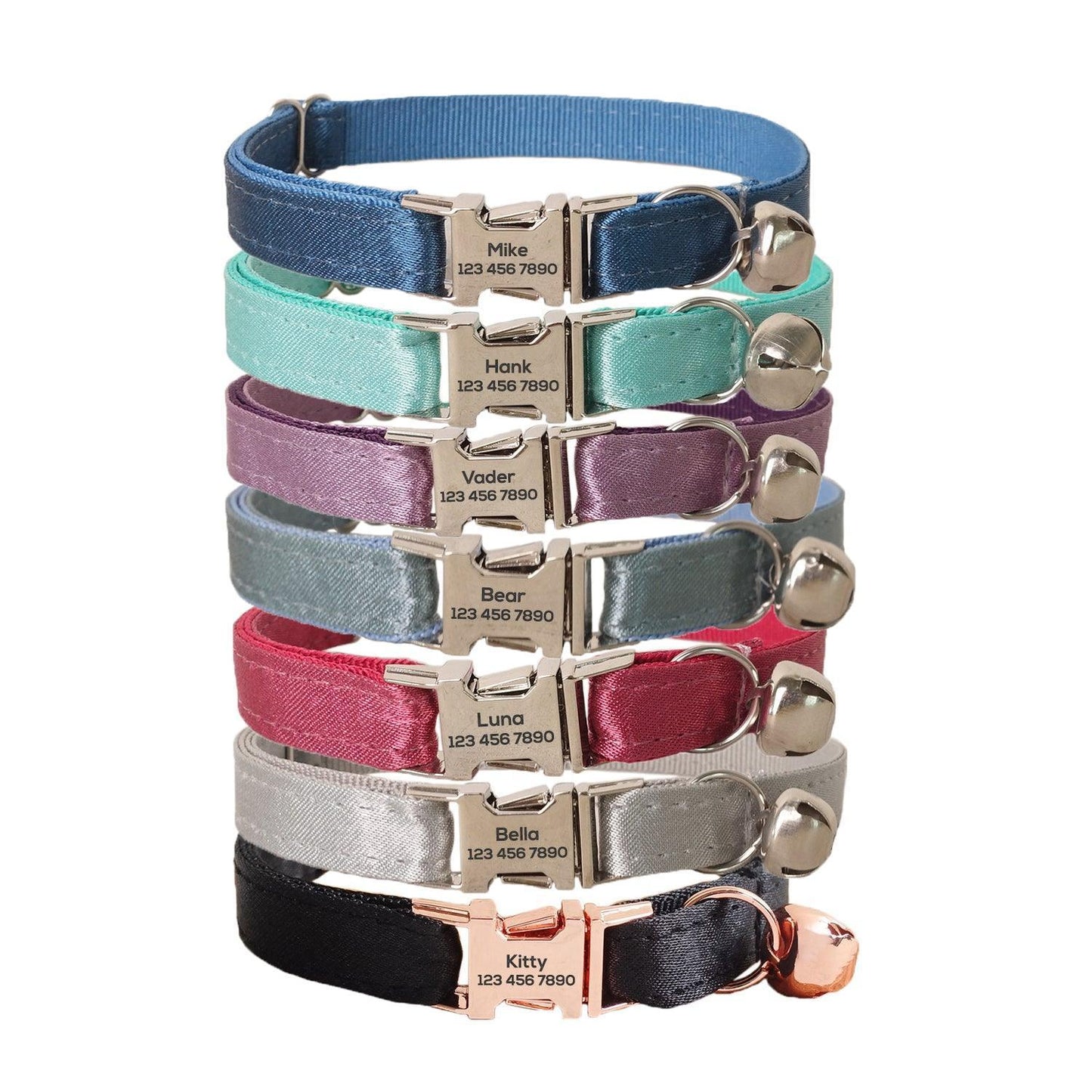 Solid Color Adjustable Personalized Kitten Collar With Bell - iTalkPet