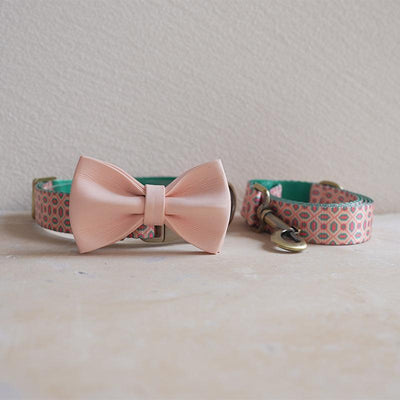 Tan Glaze Personalized Dog Collar with Leas & Bow tie Set - iTalkPet