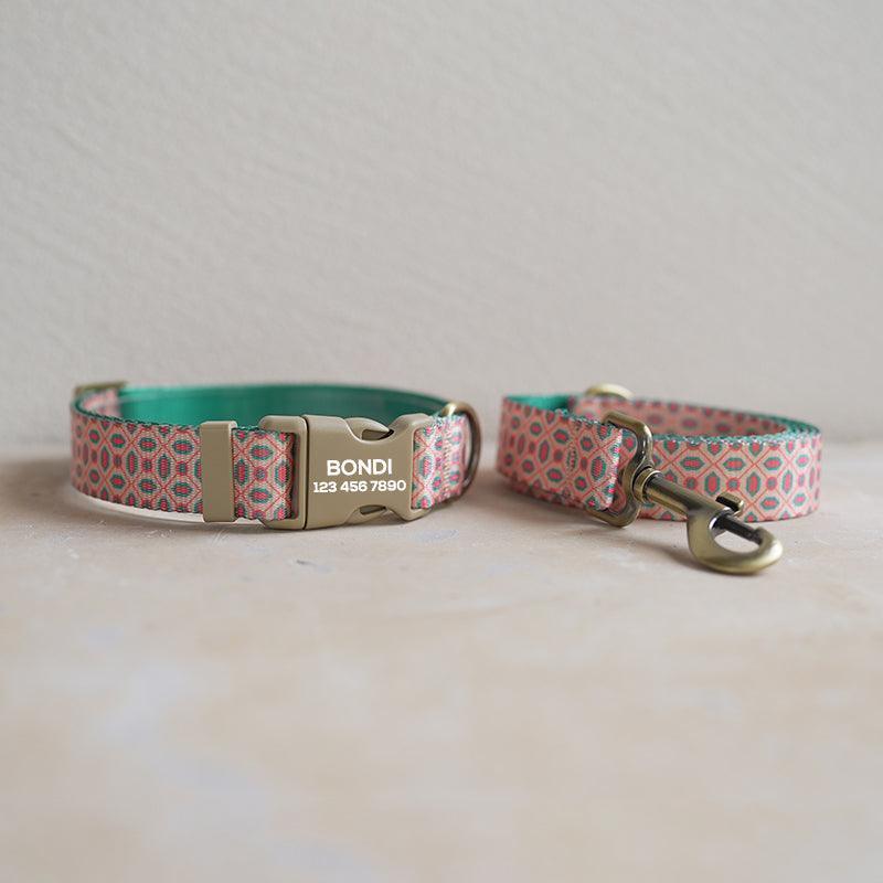 Tan Glaze Personalized Dog Collar with Leas & Bow tie Set - iTalkPet