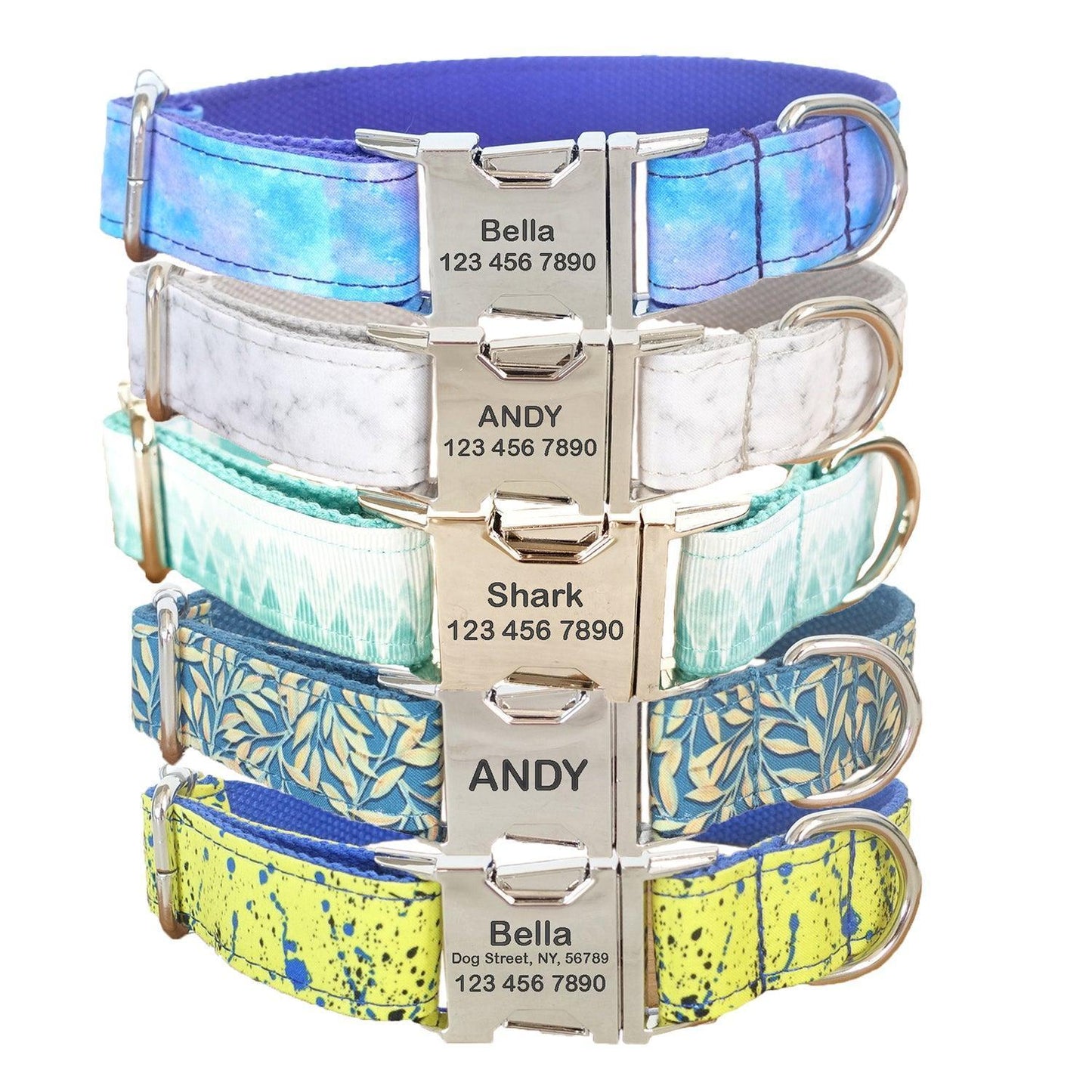 Teal Print Point Soft Personalized Dog Collar Set - iTalkPet