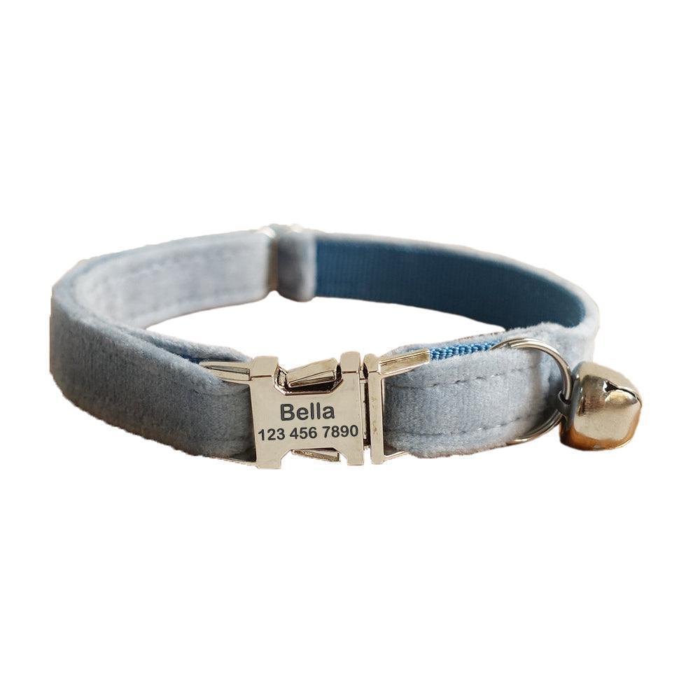 Velvet Adjustable Personalized Cat Collar With Removable Bell & Bowtie - iTalkPet