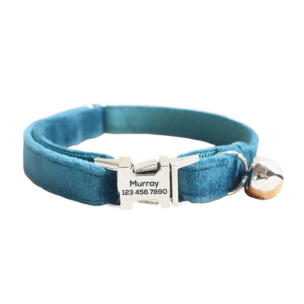 Velvet Adjustable Personalized Cat Collar With Removable Bell & Bowtie - iTalkPet