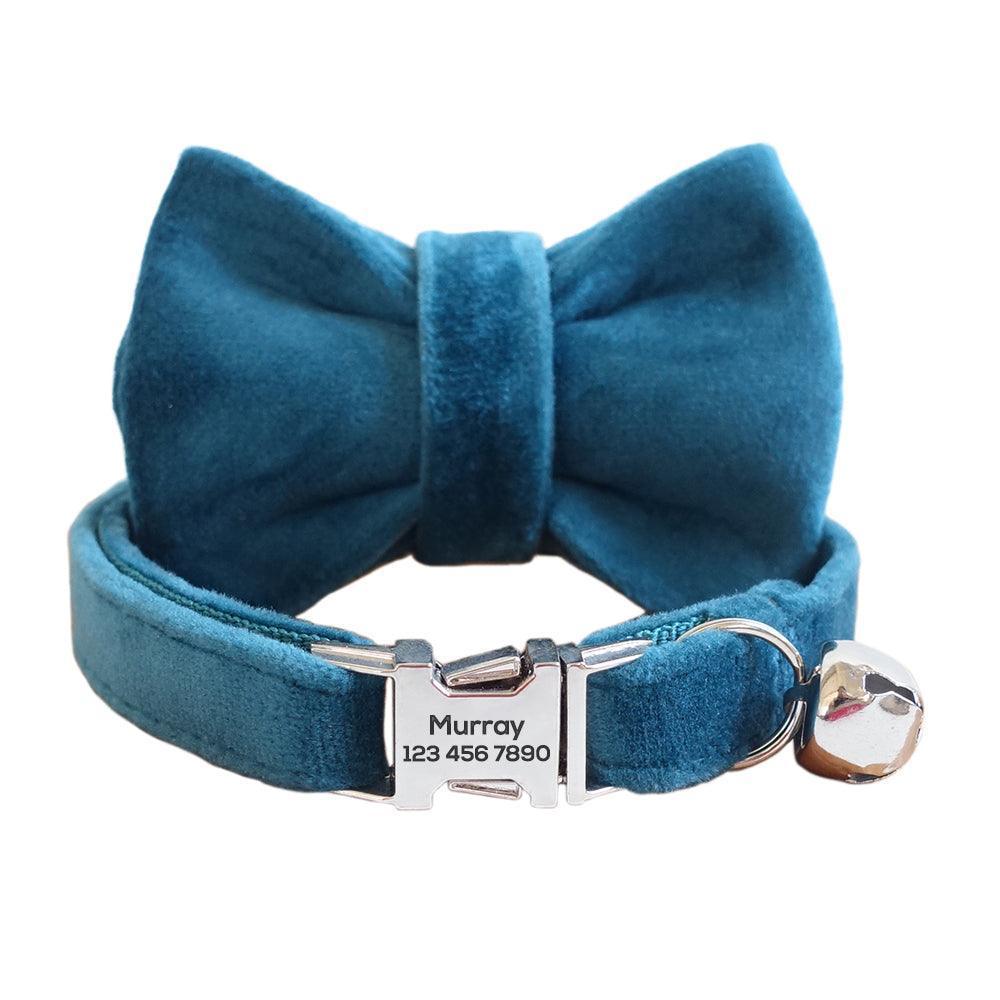 Velvet Adjustable Personalized Cat Collar With Removable Bell & Bowtie - iTalkPet