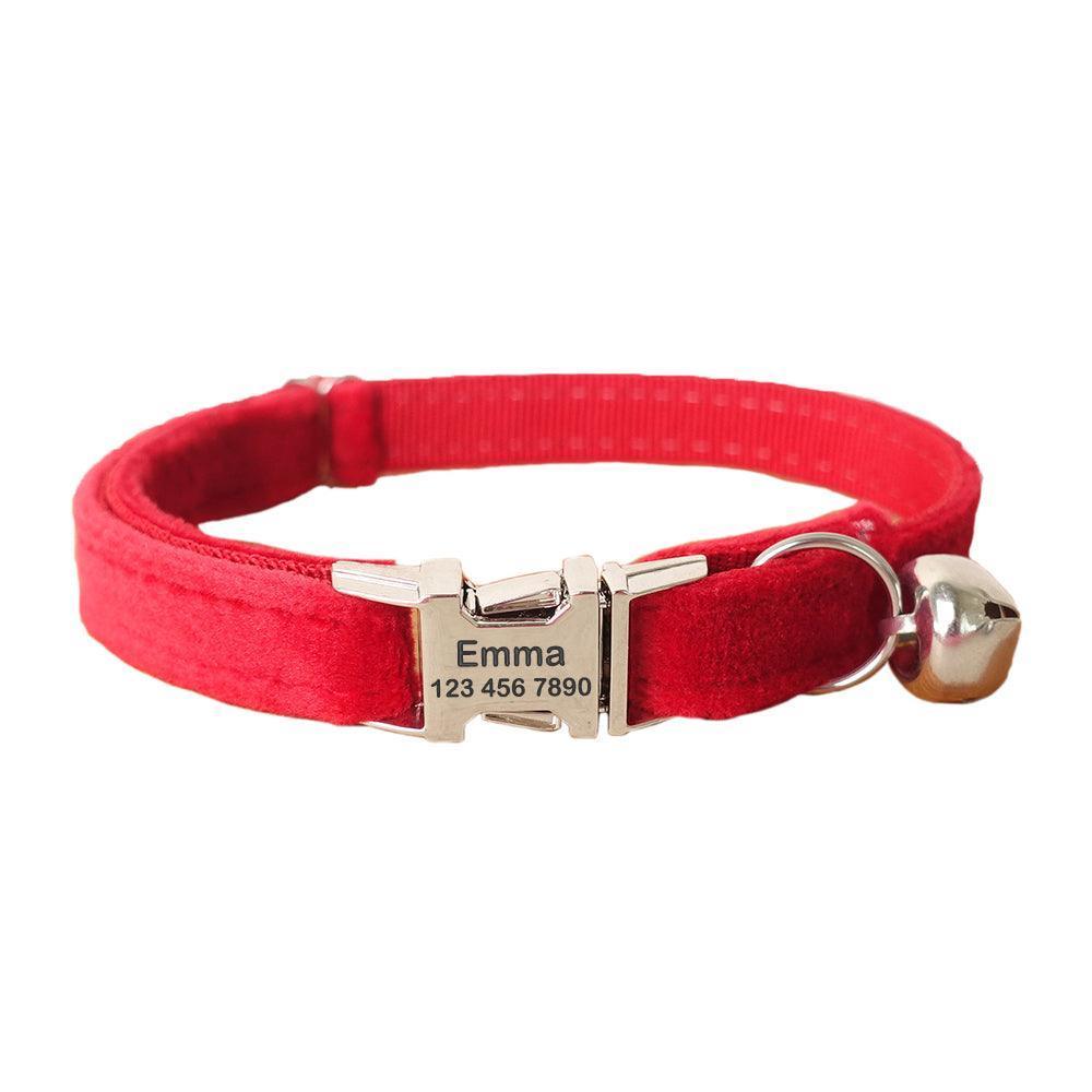 Velvet Adjustable Personalized Cat Collar With Removable Bell & Bowtie - iTalkPet