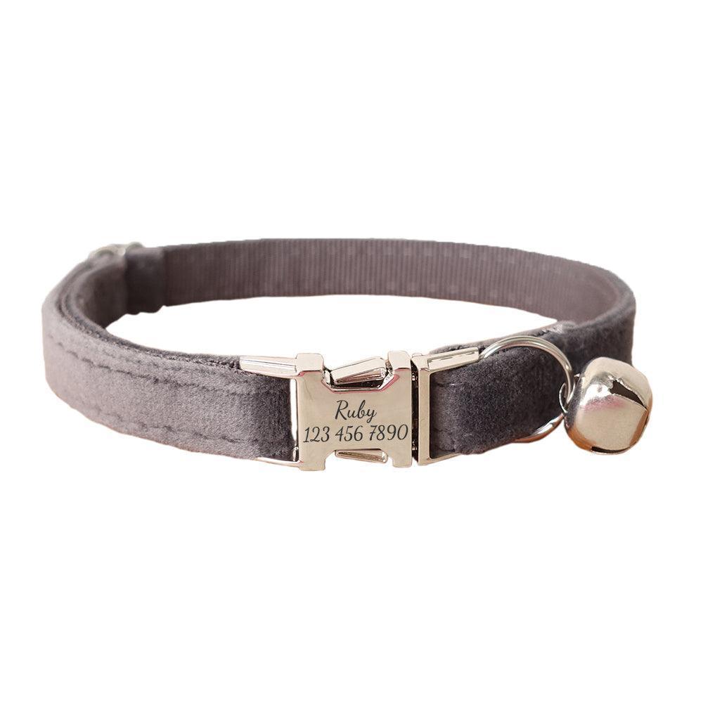 Velvet Adjustable Personalized Cat Collar With Removable Bell & Bowtie - iTalkPet