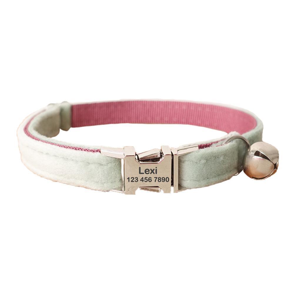 Velvet Adjustable Personalized Cat Collar With Removable Bell & Bowtie - iTalkPet