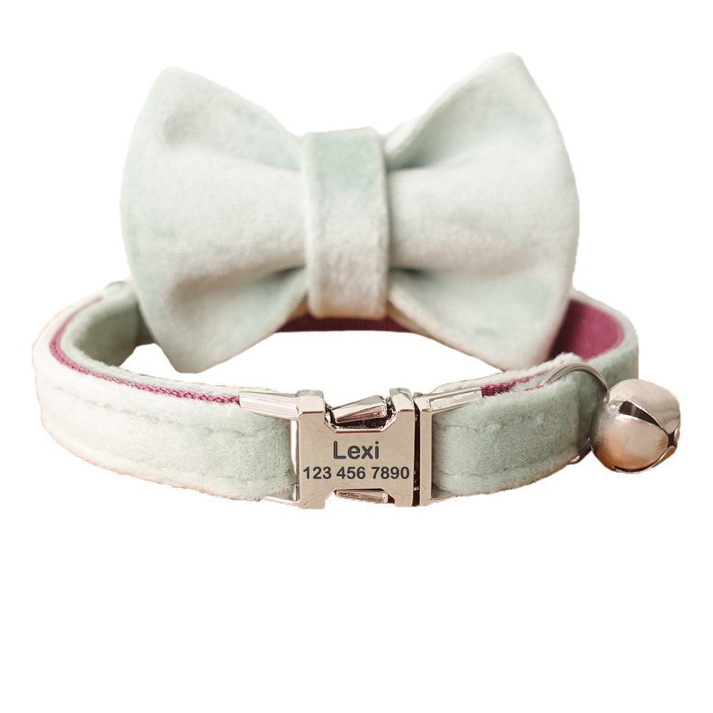 Velvet Adjustable Personalized Cat Collar With Removable Bell & Bowtie - iTalkPet