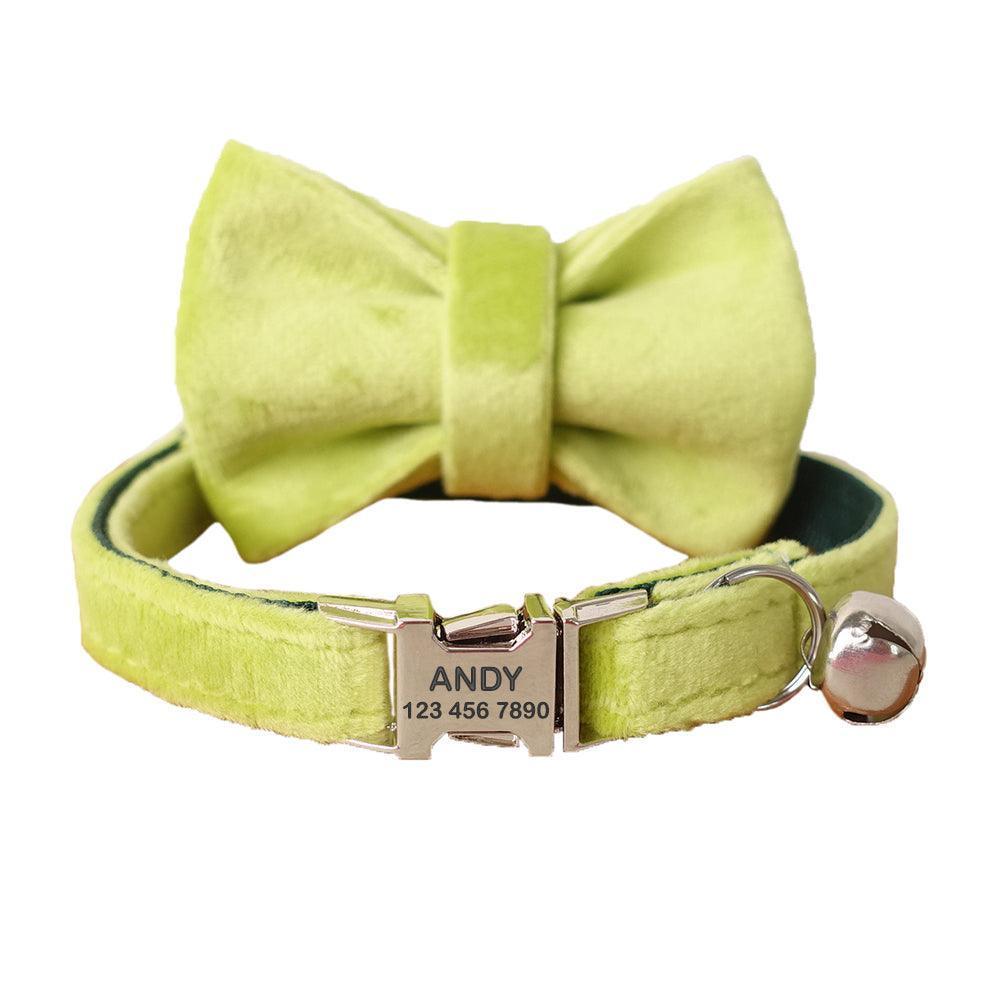 Velvet Adjustable Personalized Cat Collar With Removable Bell & Bowtie - iTalkPet