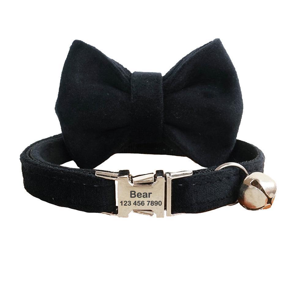 Velvet Adjustable Personalized Cat Collar With Removable Bell & Bowtie - iTalkPet