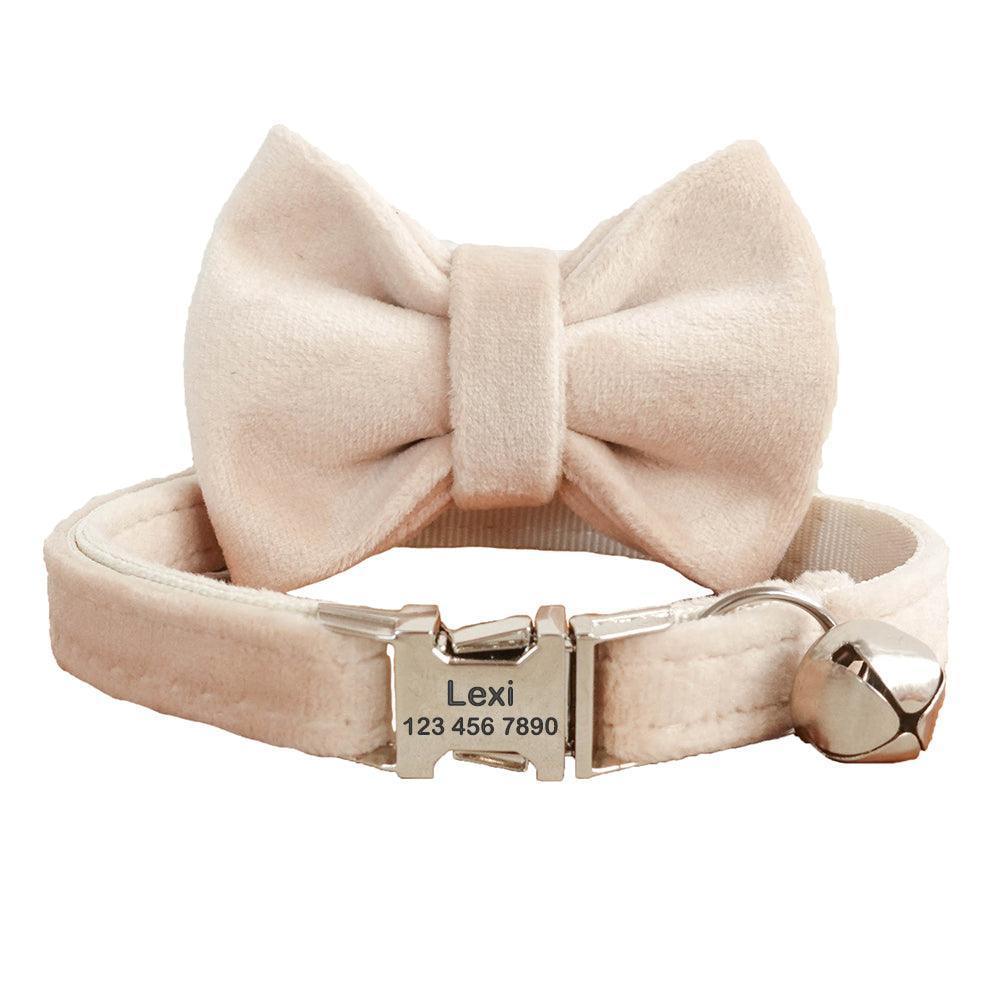 Velvet Adjustable Personalized Cat Collar With Removable Bell & Bowtie - iTalkPet