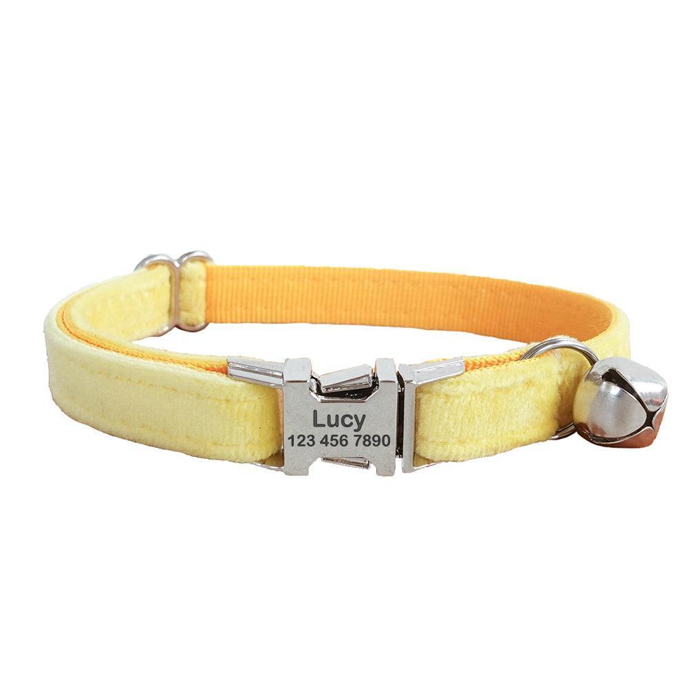 Velvet Adjustable Personalized Cat Collar With Removable Bell & Bowtie - iTalkPet