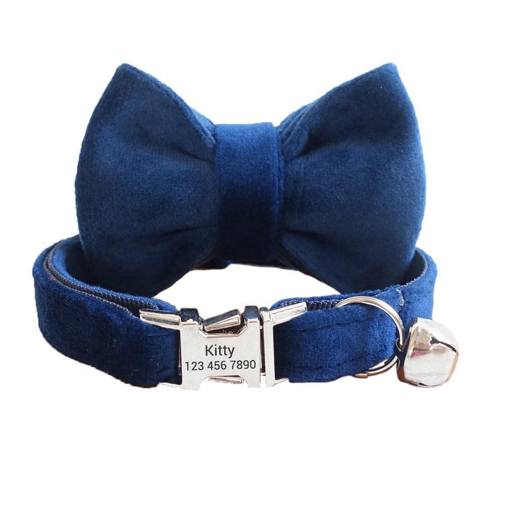 Velvet Adjustable Personalized Cat Collar With Removable Bell & Bowtie - iTalkPet