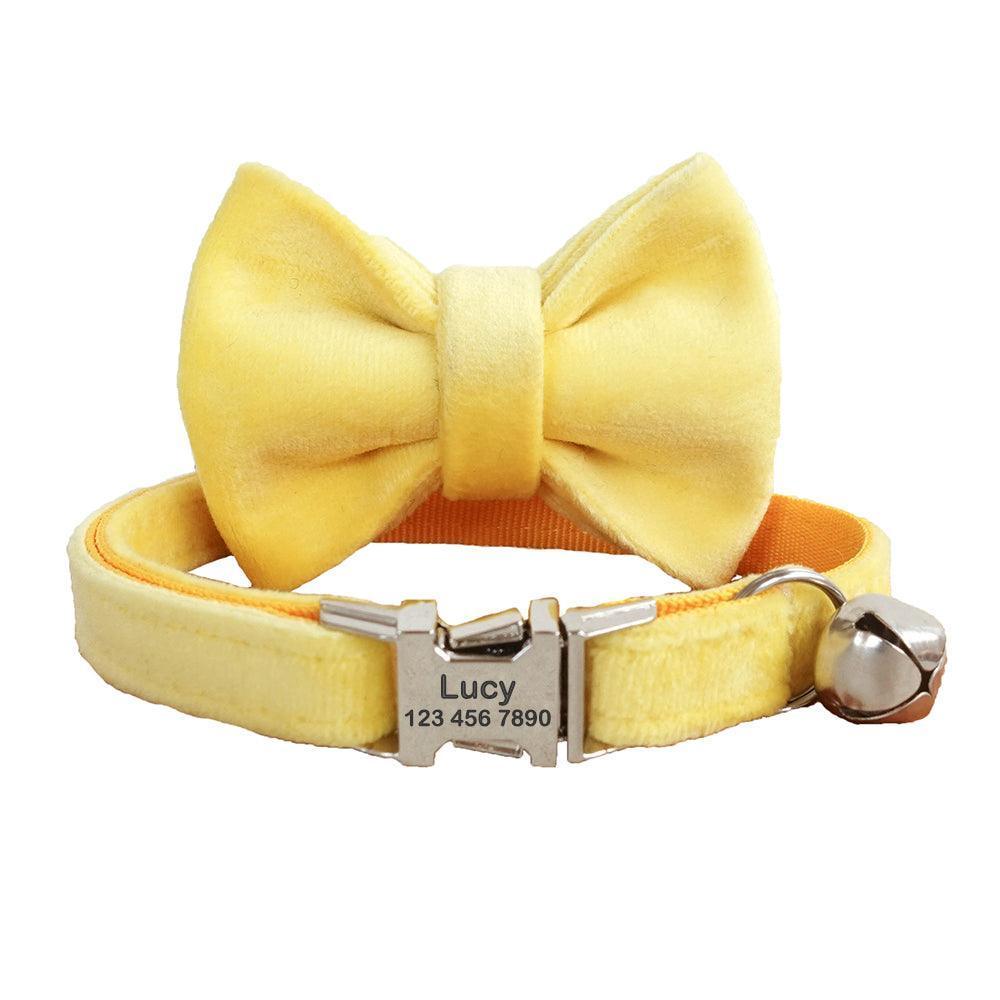 Velvet Adjustable Personalized Cat Collar With Removable Bell & Bowtie - iTalkPet