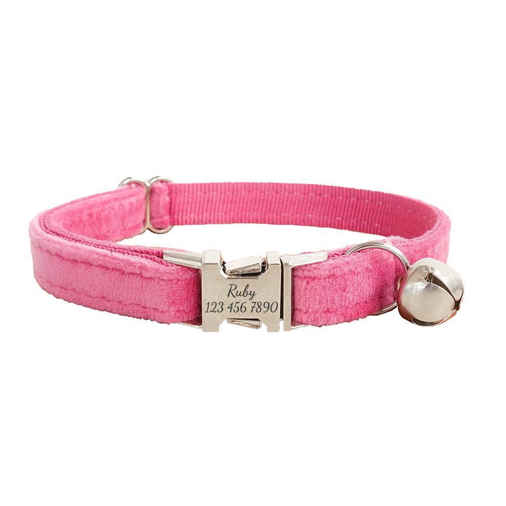 Velvet Adjustable Personalized Cat Collar With Removable Bell & Bowtie - iTalkPet