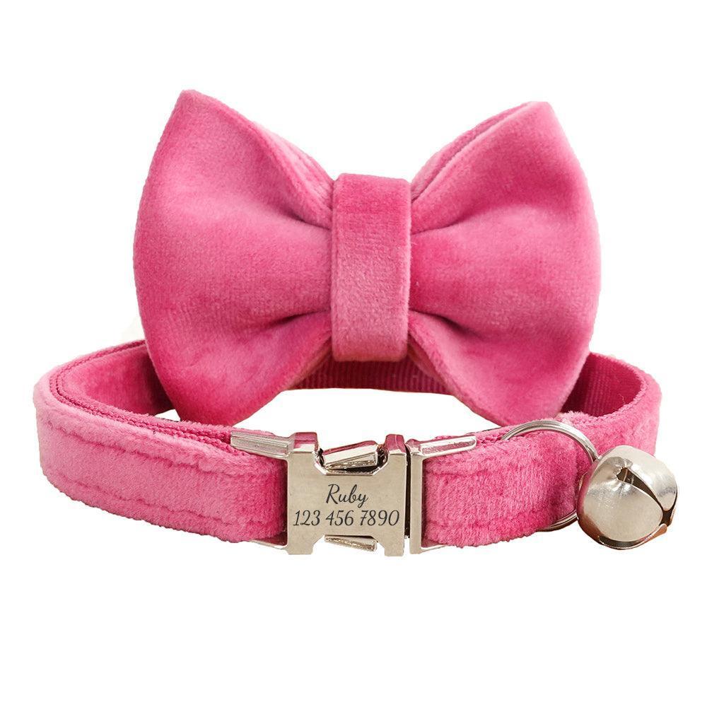 Velvet Adjustable Personalized Cat Collar With Removable Bell & Bowtie - iTalkPet