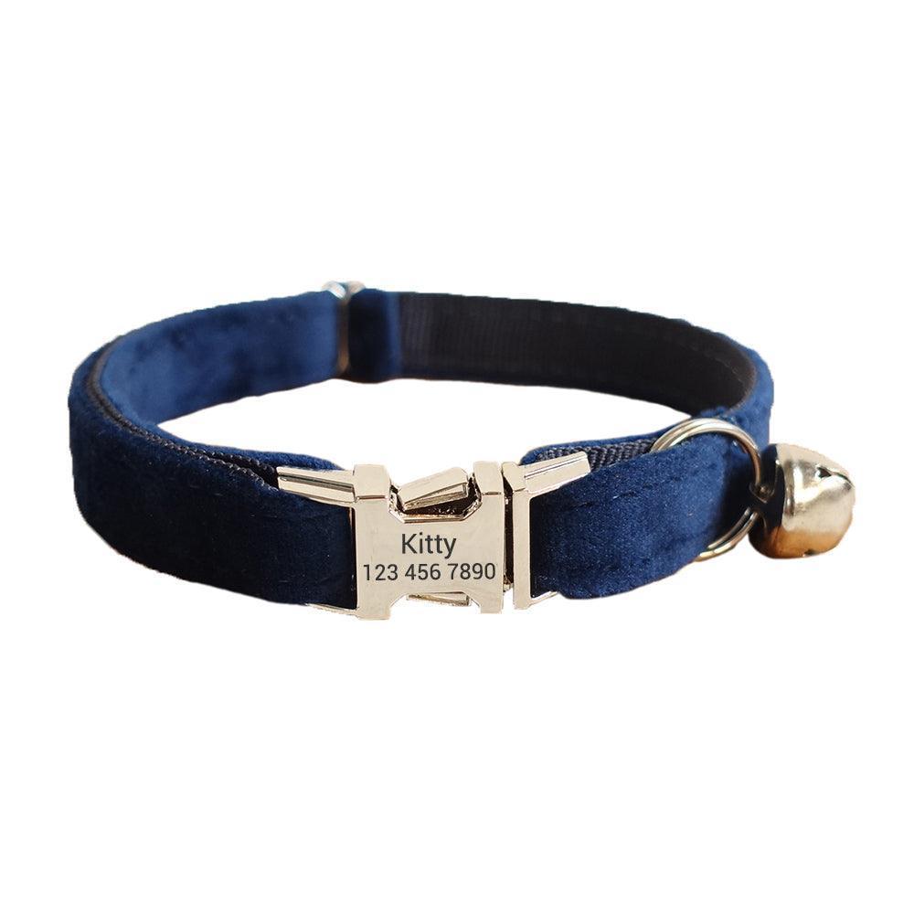 Velvet Adjustable Personalized Cat Collar With Removable Bell & Bowtie - iTalkPet