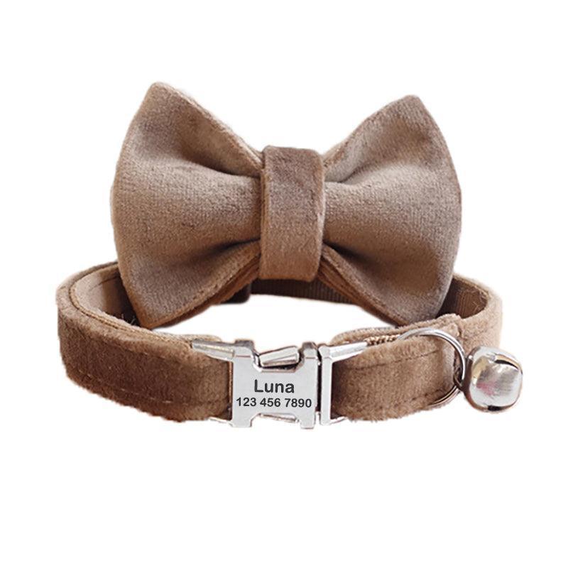 Velvet Adjustable Personalized Cat Collar With Removable Bell & Bowtie - iTalkPet