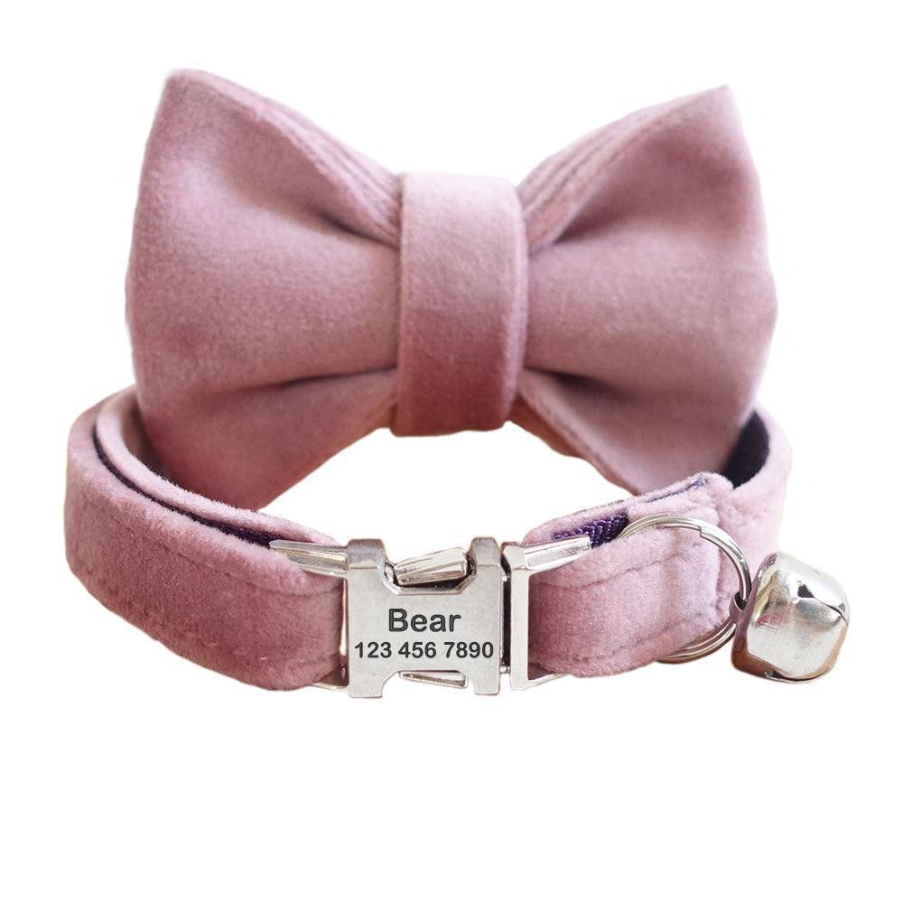 Velvet Adjustable Personalized Cat Collar With Removable Bell & Bowtie - iTalkPet