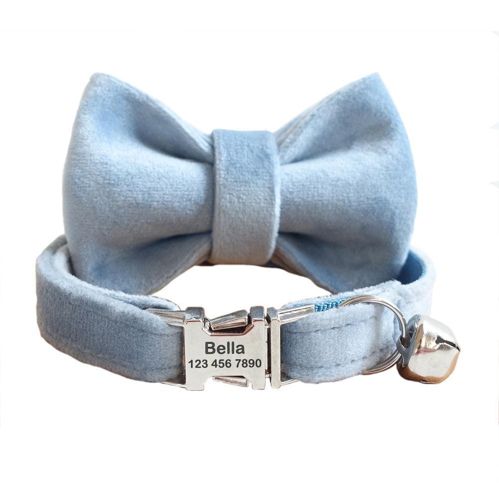 Velvet Adjustable Personalized Cat Collar With Removable Bell & Bowtie - iTalkPet