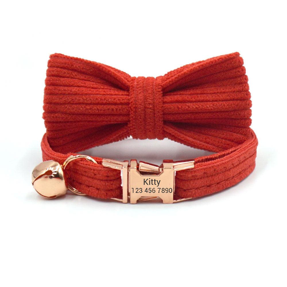 Velvet Personalized Cat Collar with Bell & Bow Tie - iTalkPet
