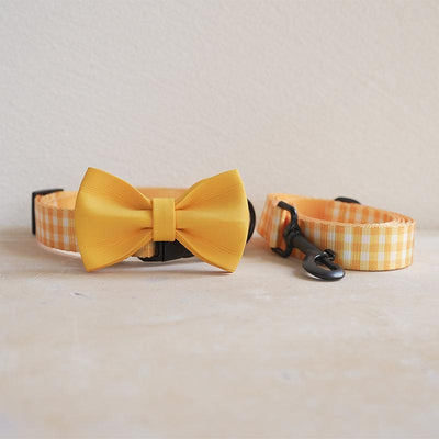 Yellow Plaid Personalized Dog Collar with Leas & Bow tie Set - iTalkPet