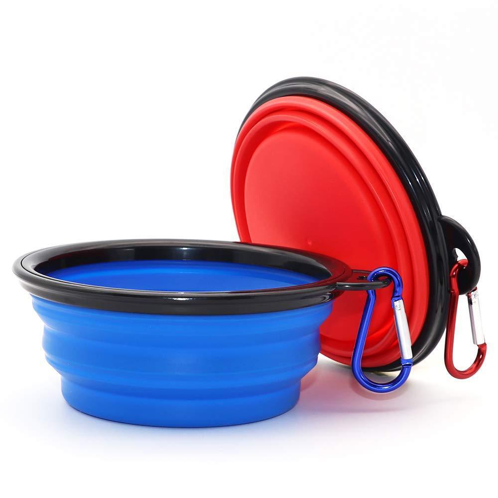 2 Pack Collapsible Portable Pet Feeding Watering Dish with Carabiners - iTalkPet