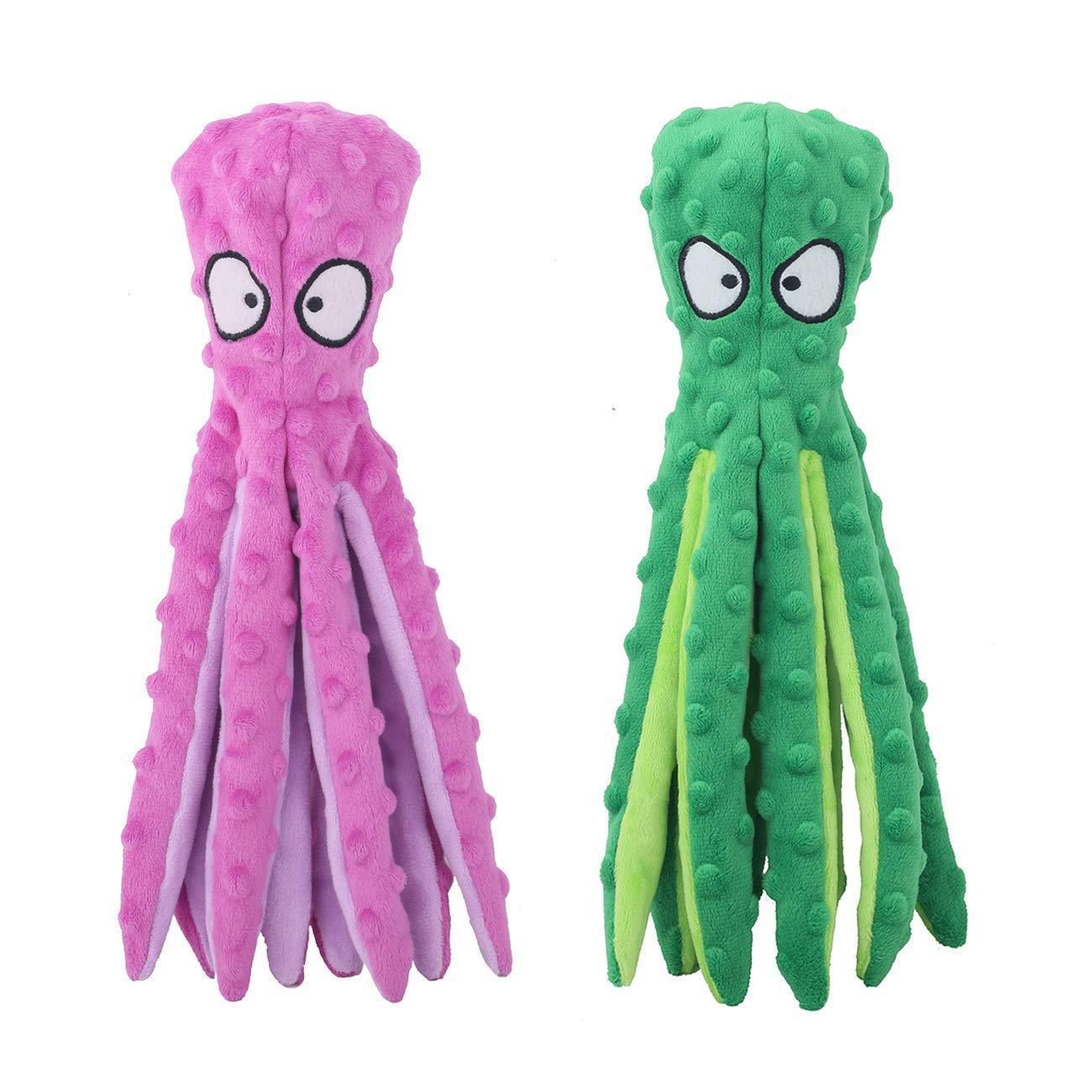 2 Pack Squeaky Dog Toys Octopus No Stuffing Crinkle Plush Pet Toy - iTalkPet