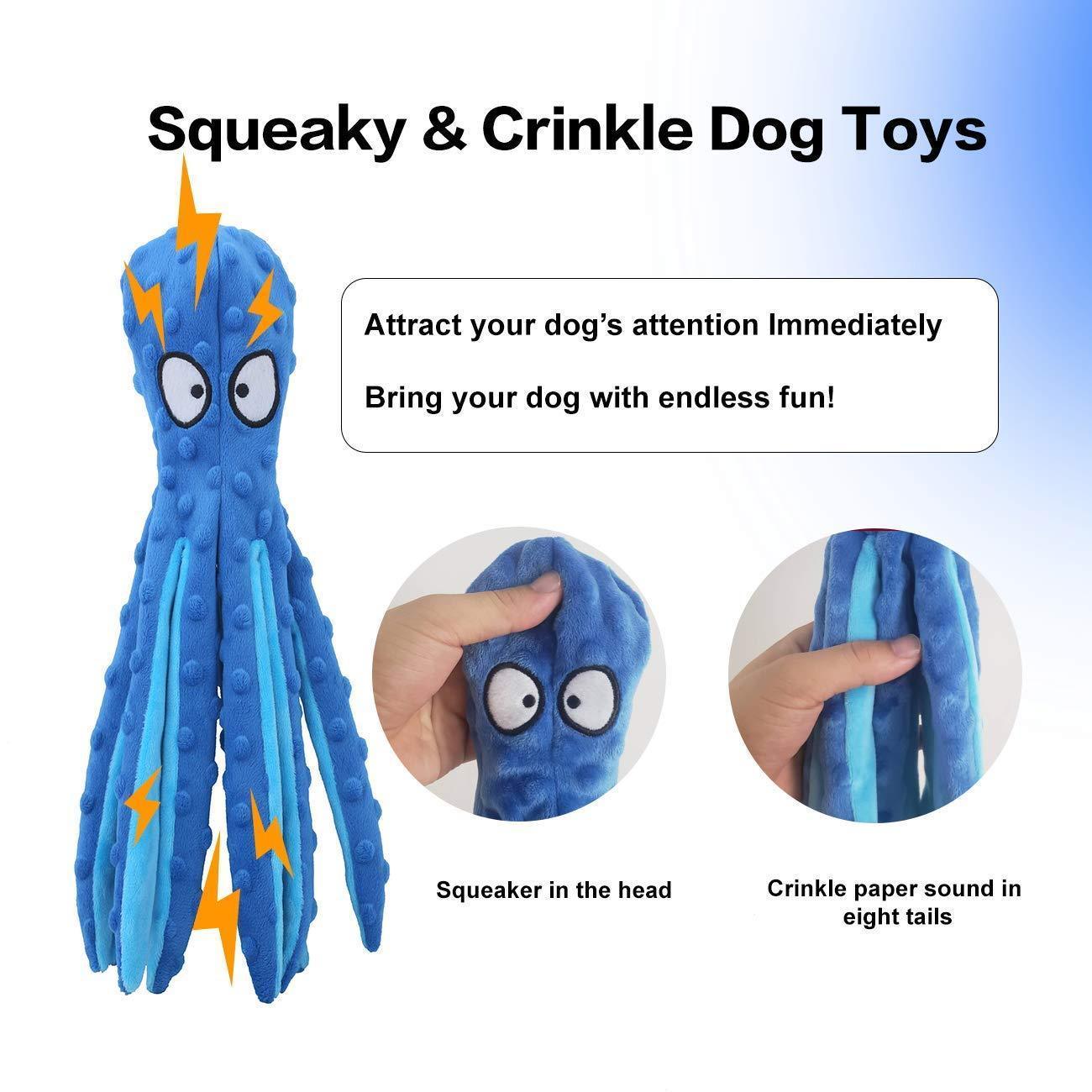 2 Pack Squeaky Dog Toys Octopus No Stuffing Crinkle Plush Pet Toy - iTalkPet