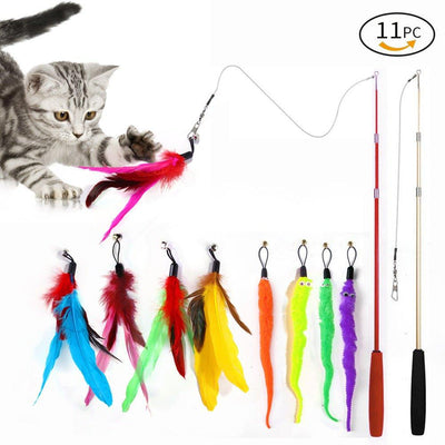 2PCS Retractable Cat Wand Toy and 9PCS Cat Feather Toys - iTalkPet