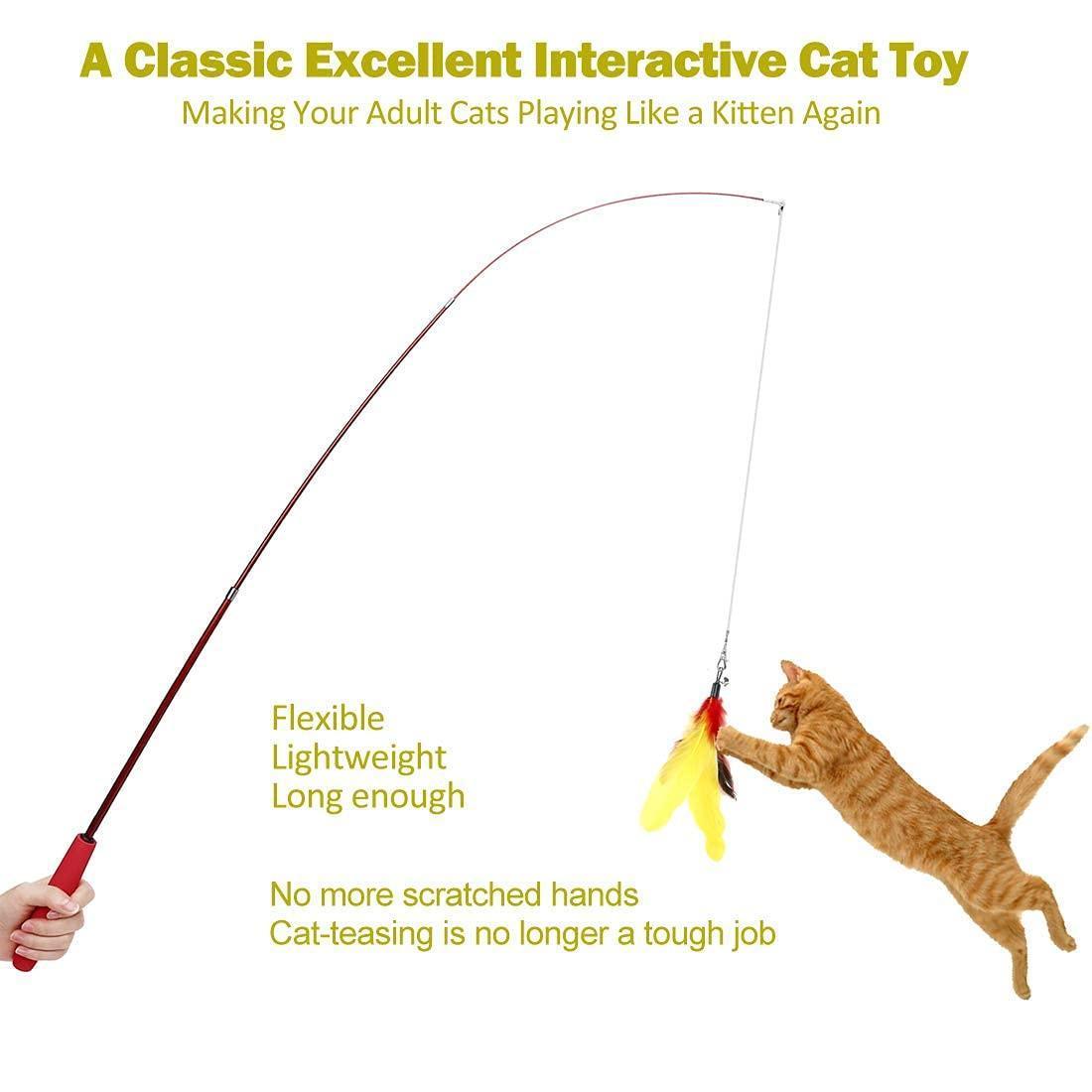 2PCS Retractable Cat Wand Toy and 9PCS Cat Feather Toys - iTalkPet