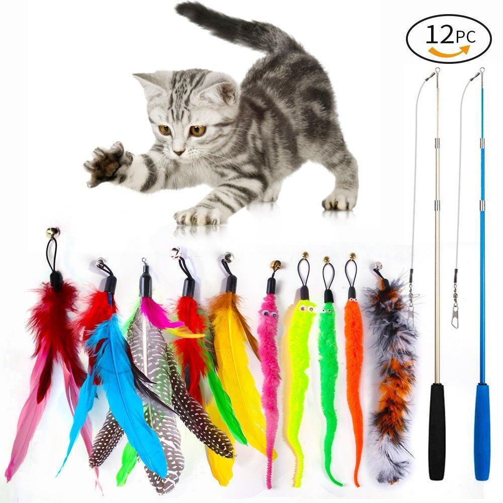 2PCS Retractable Cat Wand Toys and 10PCS Replacement Teaser with Bell Refills - iTalkPet