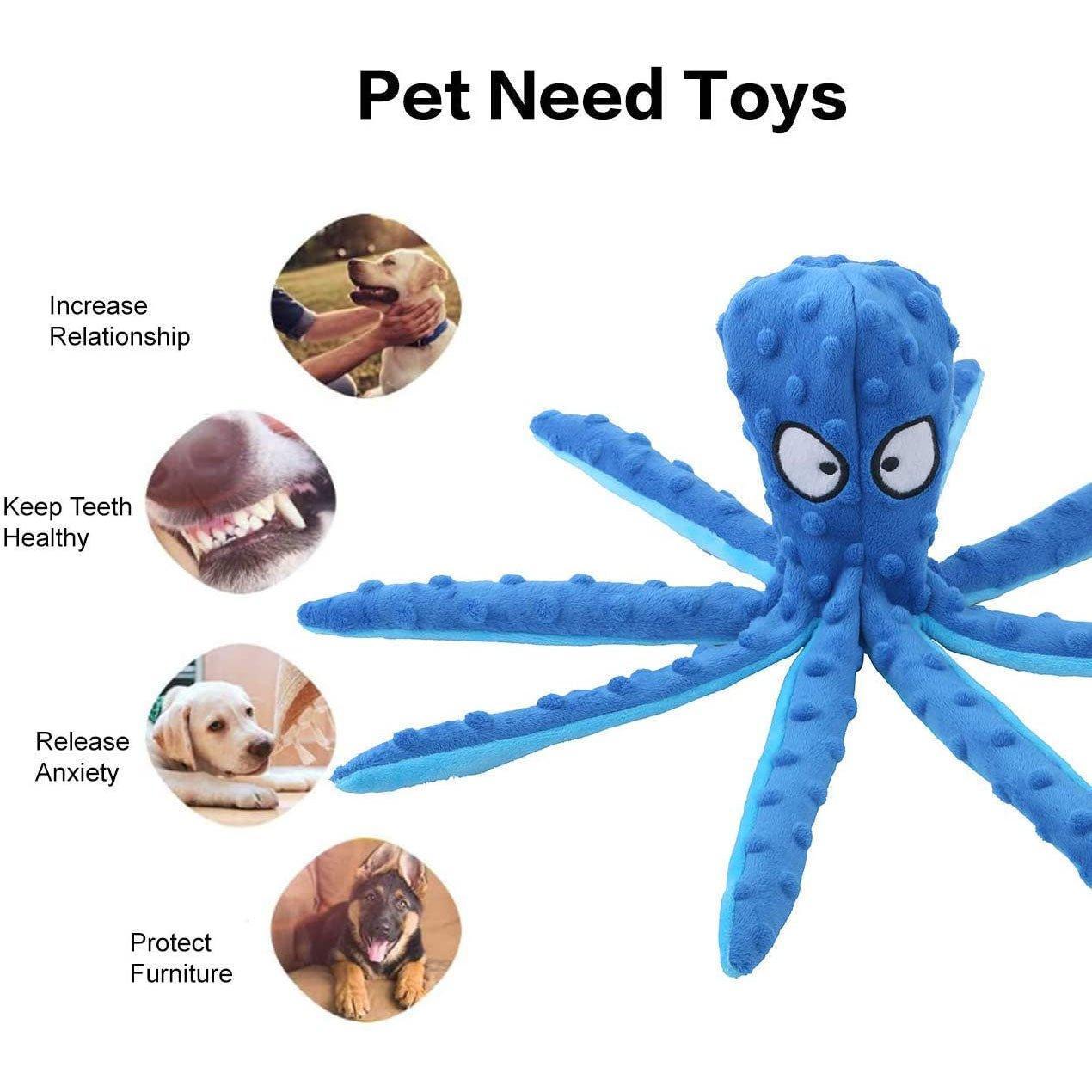 4 Pcs Octopus Soft Plush Dog Squeaky Chew Toy for Puppy Teething - iTalkPet