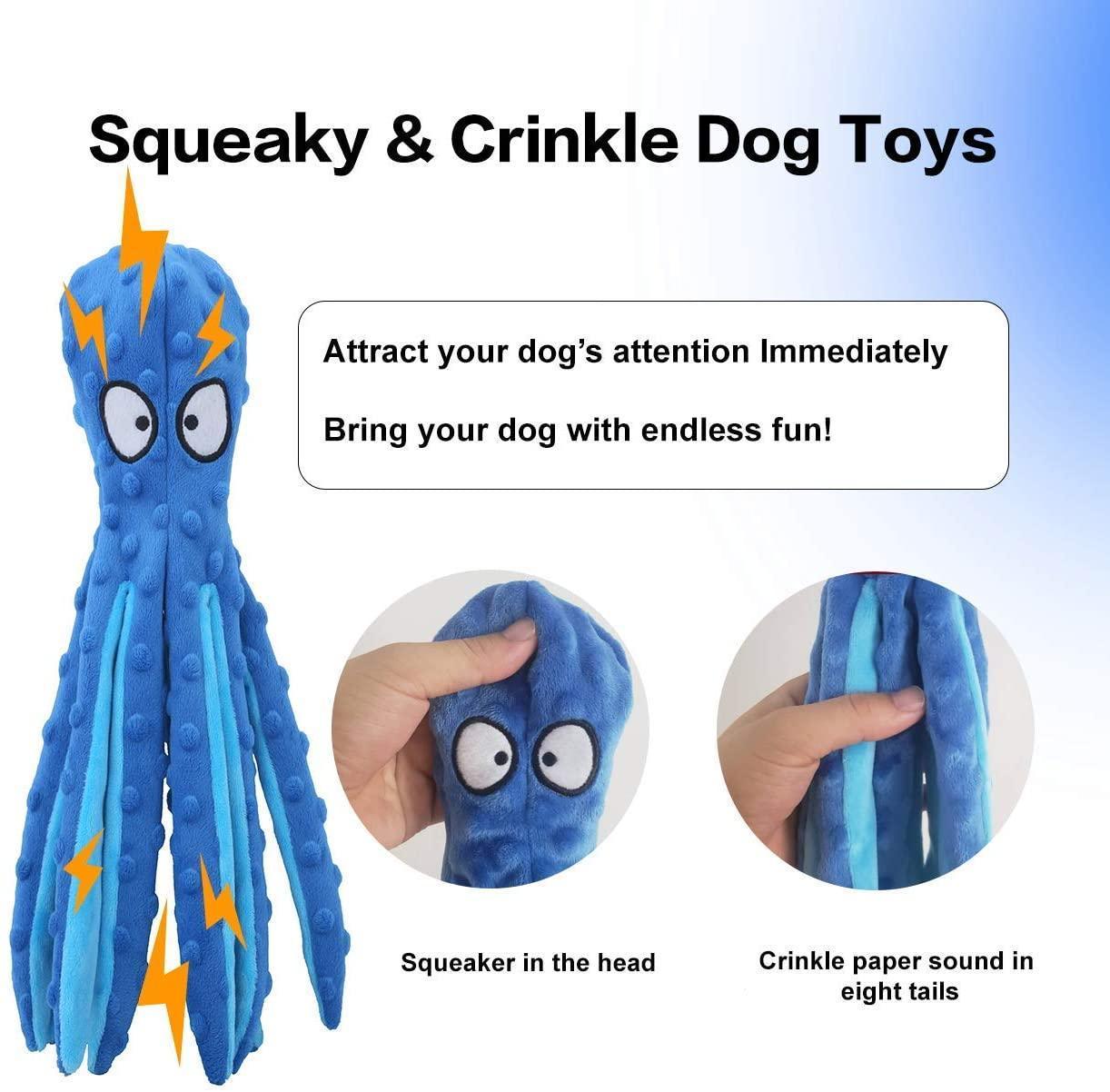 4 Pcs Octopus Soft Plush Dog Squeaky Chew Toy for Puppy Teething - iTalkPet