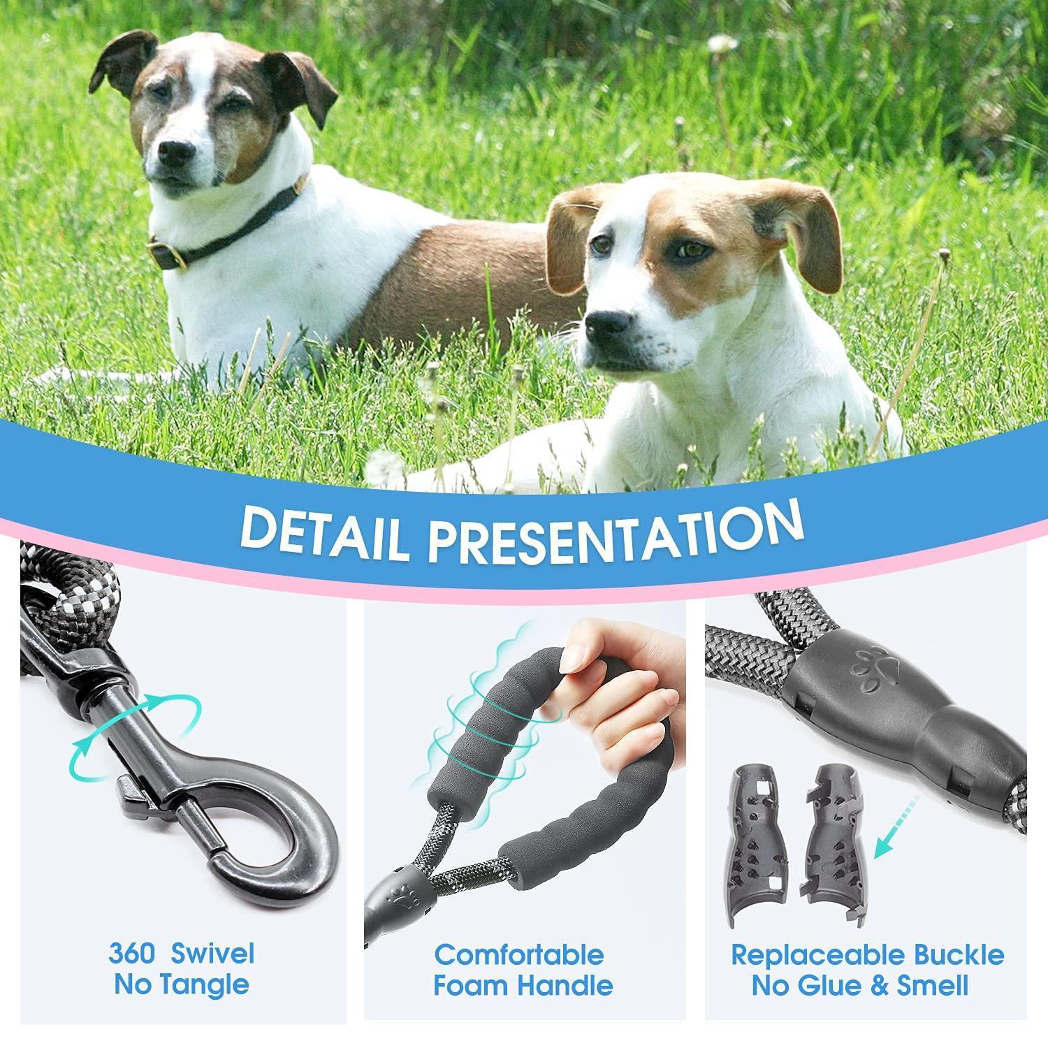 5FT Dog Leash with Comfortable Padded Handle and Highly Reflective Threads - iTalkPet