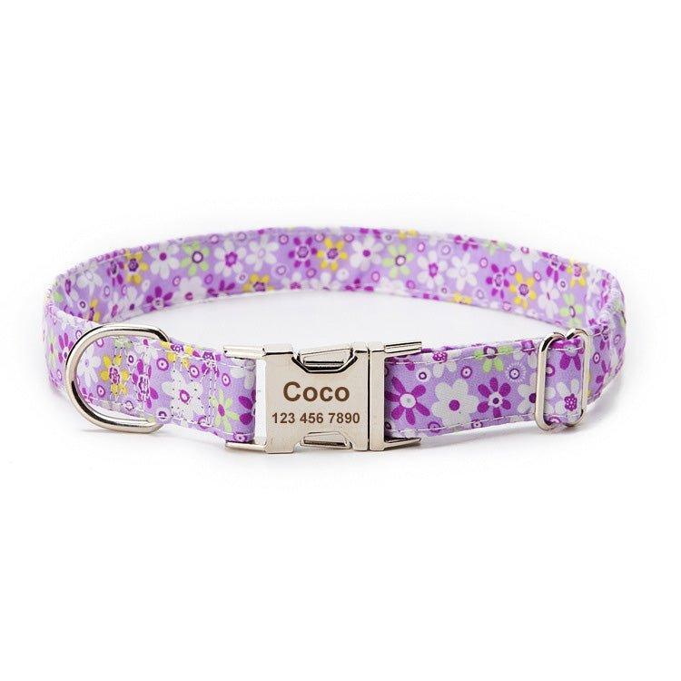 Adjustable Nylon Flower Personalized Custom Dog Collar Free Engraved Nameplate ID Tag - iTalkPet