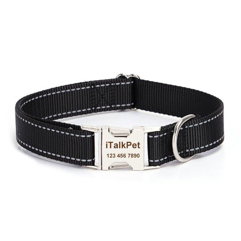 Adjustable Reflective Nylon Personalized Dog Collar - iTalkPet