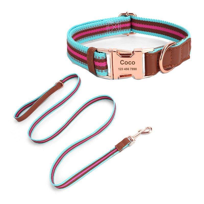 Adjustable Reflective Personalized Dog Collar and Leash Set - iTalkPet