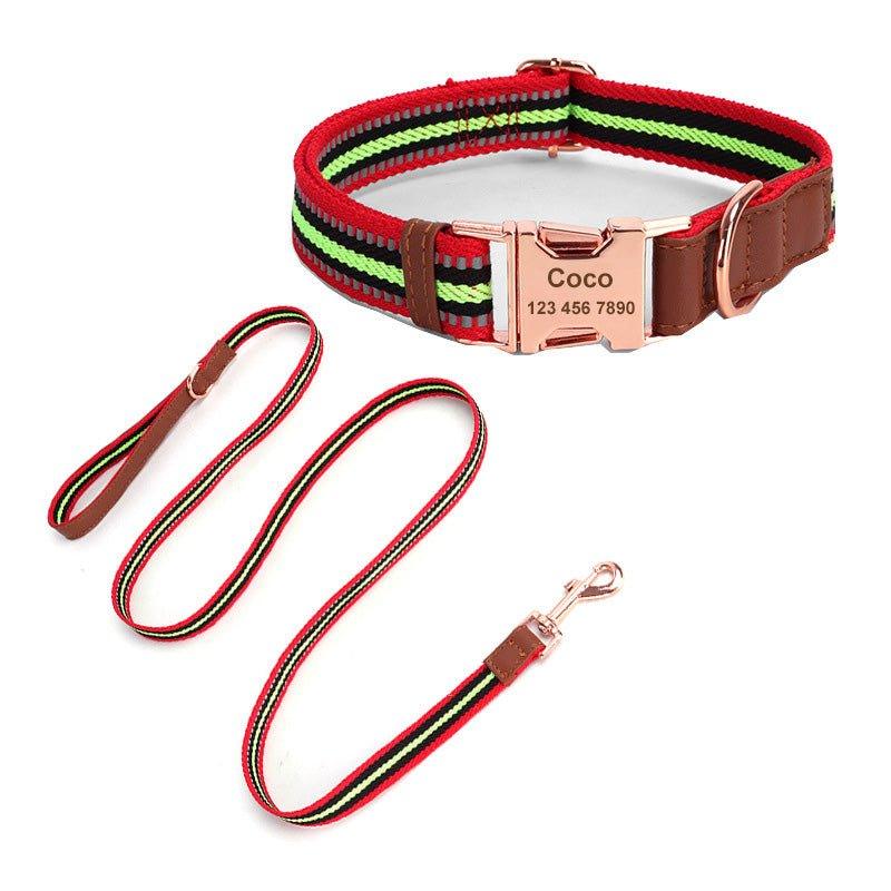 Adjustable Reflective Personalized Dog Collar and Leash Set - iTalkPet