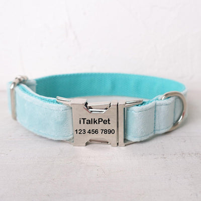 Aqua Blue Personalized Dog Collar Set - iTalkPet